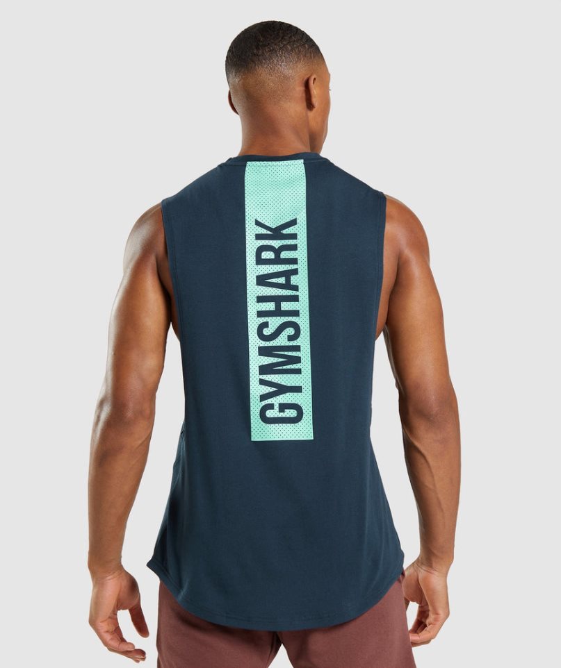 Men's Gymshark Bold Drop Arm Tanks Navy | NZ 6BSMVQ